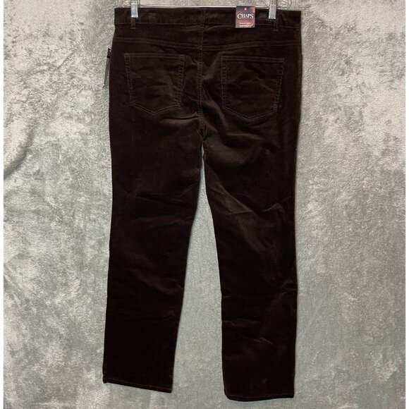 Chaps Women Classic Slimming Straight Leg Mid Rise Soft Velour Pants 14 Brown - Picture 2 of 13